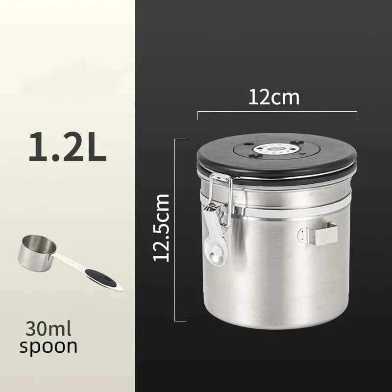 304 Stainless Steel Coffee Canister Coffee Bean Storage Airtight Containers with Date with Spoon Vent Valve Kitchen Food Storage Jar