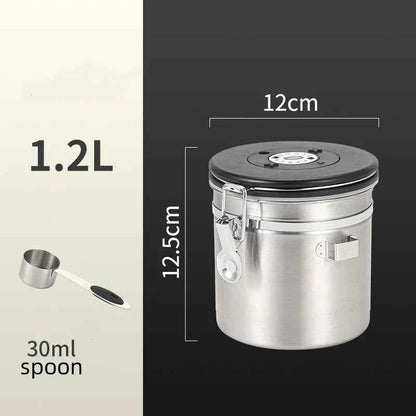 304 Stainless Steel Coffee Canister Coffee Bean Storage Airtight Containers with Date with Spoon Vent Valve Kitchen Food Storage Jar