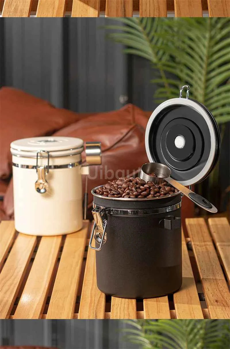304 Stainless Steel Coffee Canister Coffee Bean Storage Airtight Containers with Date with Spoon Vent Valve Kitchen Food Storage Jar