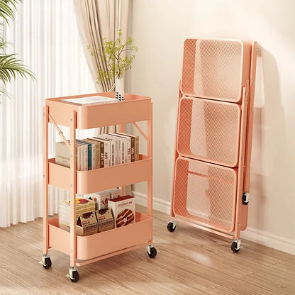 Folding Storage Trolley Rack Kitchen Bathroom Multi Storey Snacks Shelving Bedroom Mobile Trolley Storage Rack Organizer Carts - Ceenaz Store