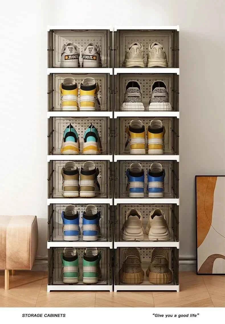 Dustproof 6 Layers Foldable Shoes Box Stackable Transparent Thickened Plastic Bins Sneaker Shoe Organizer Cabinet Organizers