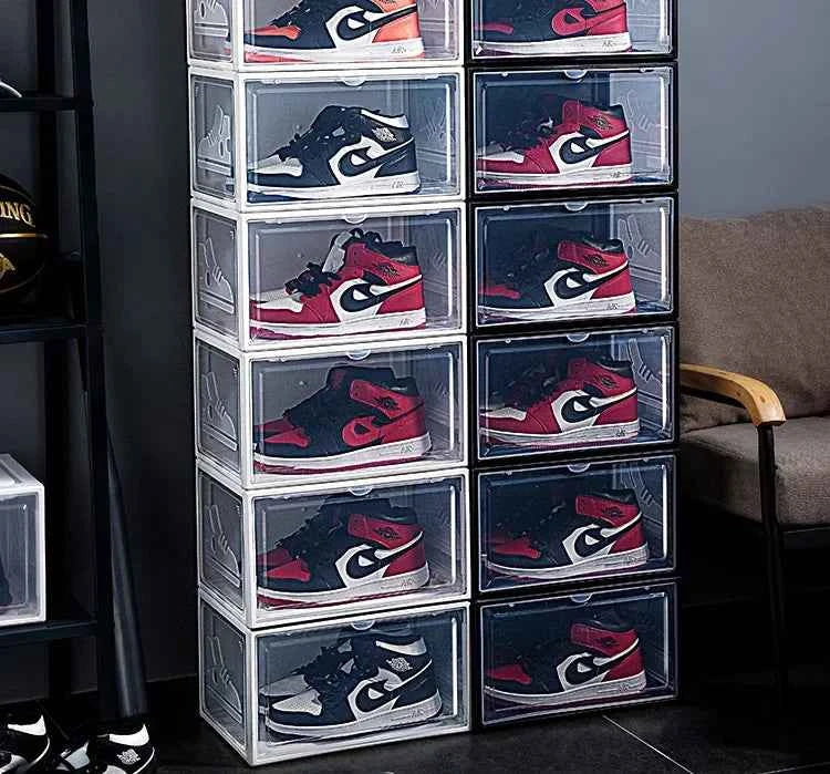 AJ Sneaker Box Shoes Organizer Transparent Shoe Boxes Stackable Cabinet Storage Box High-top Dustproof Shoes Organizers Shoerack