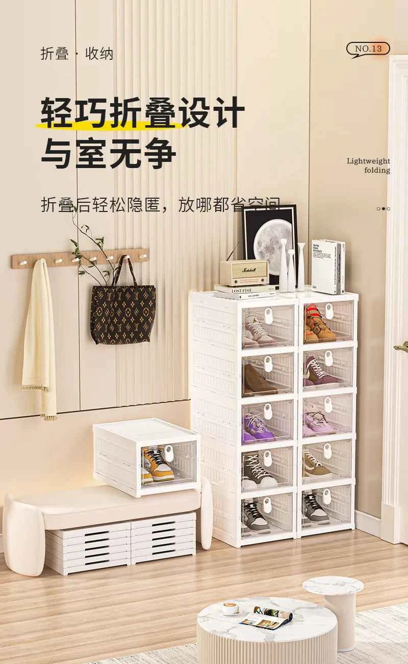 Free Installation Folding Shoe Box Storage Rack, Transparent Shoe Rack Storage Box, Multi-layer Integrated Shoe Cabinet