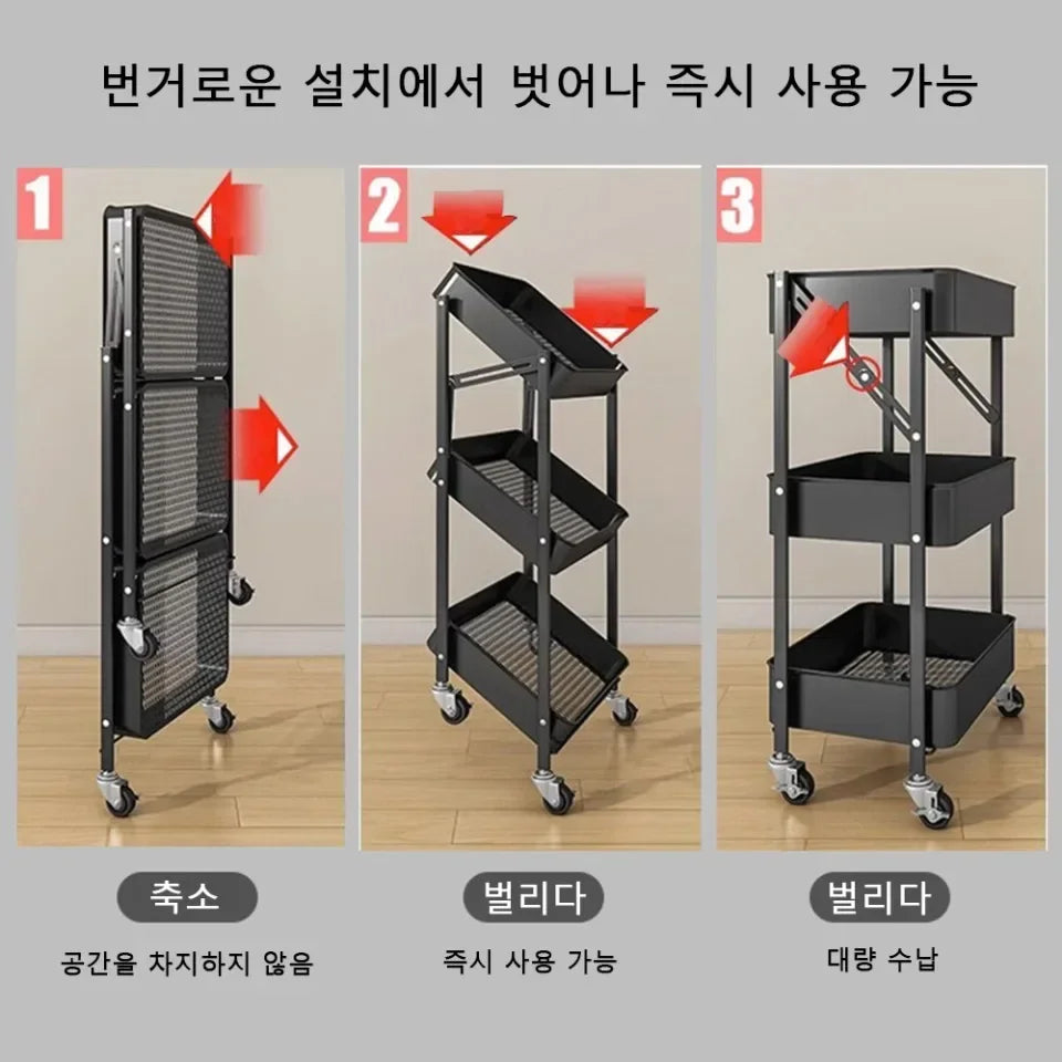 Folding Storage Trolley Rack Kitchen Bathroom Multi Storey Snacks Shelving Bedroom Mobile Trolley Storage Rack Organizer Carts - Ceenaz Store