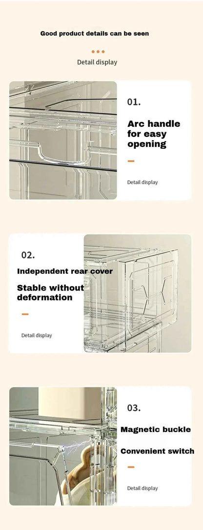 Transparent Shoe Box Magnetic Suction Door Thickened Plastic Storage Holder Detachable Dustproof Shoe Storage Boxes Wholesale