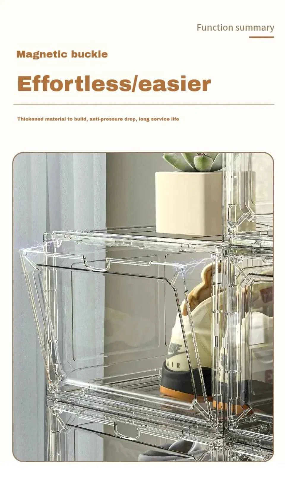Transparent Shoe Box Magnetic Suction Door Thickened Plastic Storage Holder Detachable Dustproof Shoe Storage Boxes Wholesale