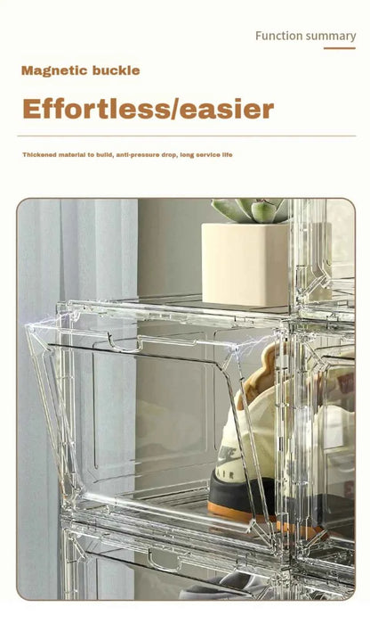 Transparent Shoe Box Magnetic Suction Door Thickened Plastic Storage Holder Detachable Dustproof Shoe Storage Boxes Wholesale