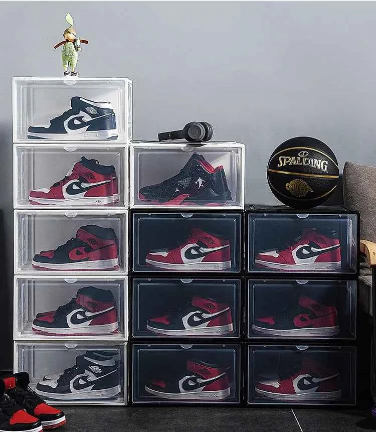 AJ Sneaker Box Shoes Organizer Transparent Shoe Boxes Stackable Cabinet Storage Box High-top Dustproof Shoes Organizers Shoerack