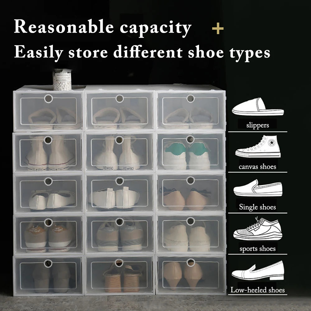 6 Pack Transparent shoe box shoes organizers thickened foldable Dustproof storage box Stackable combined shoe cabinet Sale - Ceenaz Store