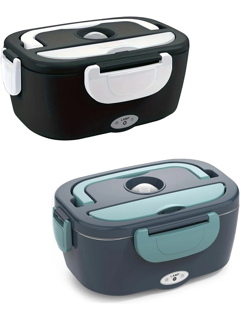 220V 110V 24V 12V 2 in 1 Electric Heating Lunch Box Car Truck Office Food Heater Stainless Steel Food Warmer Container Black Set - Ceenaz Store