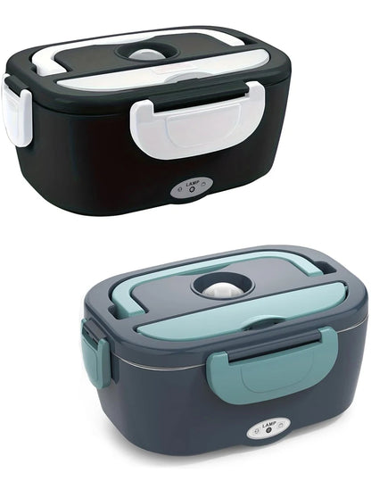 220V 110V 24V 12V 2 in 1 Electric Heating Lunch Box Car Truck Office Food Heater Stainless Steel Food Warmer Container Black Set - Ceenaz Store