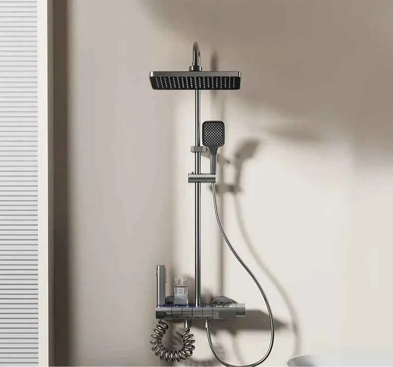 Smart Temperature Digital Display Shower Set Bathroom Wall Mounted Piano Key 4 Ways Water Outlet Rainlfall Shower Faucet System