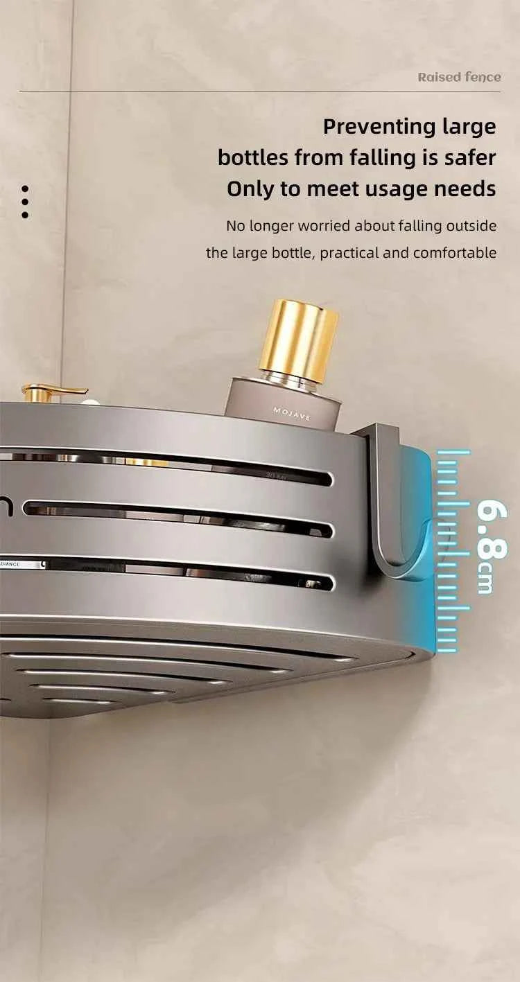 No Drill Bathroom Corner Shelf Wall Mounted Shower Corner Shelves with Hook Towel Bar Space Aluminum Bathroom Organizer Rack