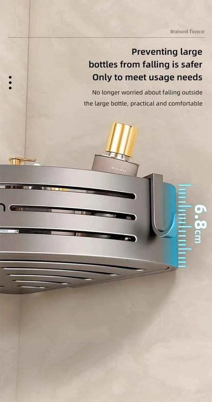 No Drill Bathroom Corner Shelf Wall Mounted Shower Corner Shelves with Hook Towel Bar Space Aluminum Bathroom Organizer Rack