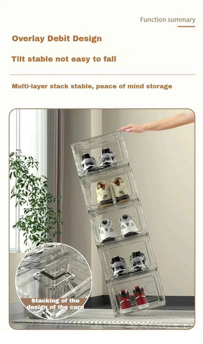 Transparent Shoe Box Magnetic Suction Door Thickened Plastic Storage Holder Detachable Dustproof Shoe Storage Boxes Wholesale