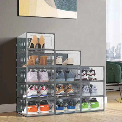 12x stackable transparent shoe box storage box multi-layer assembly storage rack shoe cabinet