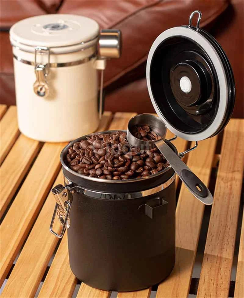 304 Stainless Steel Coffee Canister Coffee Bean Storage Airtight Containers with Date with Spoon Vent Valve Kitchen Food Storage Jar