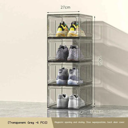 Transparent Shoe Box Magnetic Suction Door Thickened Plastic Storage Holder Detachable Dustproof Shoe Storage Boxes Wholesale