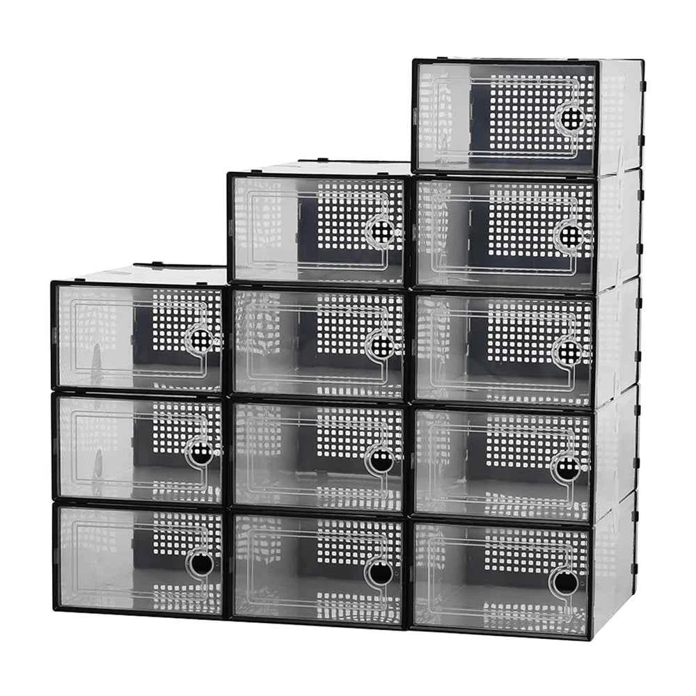 12x stackable transparent shoe box storage box multi-layer assembly storage rack shoe cabinet
