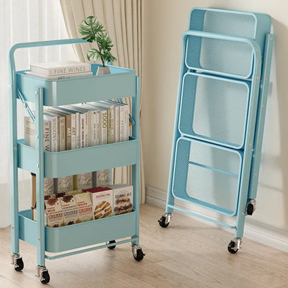 Folding Storage Trolley Rack Kitchen Bathroom Multi Storey Snacks Shelving Bedroom Mobile Trolley Storage Rack Organizer Carts - Ceenaz Store