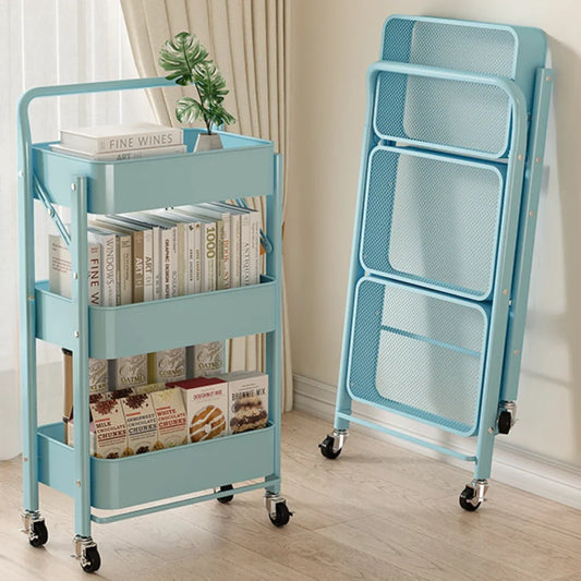 Folding Storage Trolley Rack Kitchen Bathroom Multi Storey Snacks Shelving Bedroom Mobile Trolley Storage Rack Organizer Carts - Ceenaz Store
