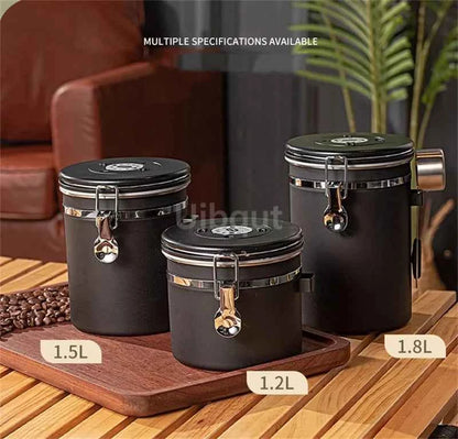 304 Stainless Steel Coffee Canister Coffee Bean Storage Airtight Containers with Date with Spoon Vent Valve Kitchen Food Storage Jar