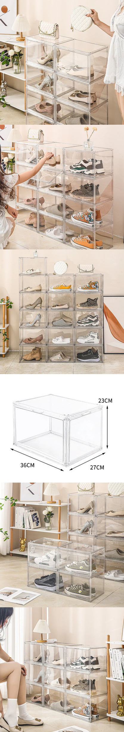 1-3 PCS Transparent Magnetic Acrylic Shoe Box for AJ Sneakers Drop-Front Display Case  Anti-Yellowing Shoe Storage Organizer - Ceenaz Store