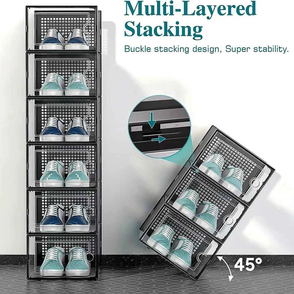 12x stackable transparent shoe box storage box multi-layer assembly storage rack shoe cabinet