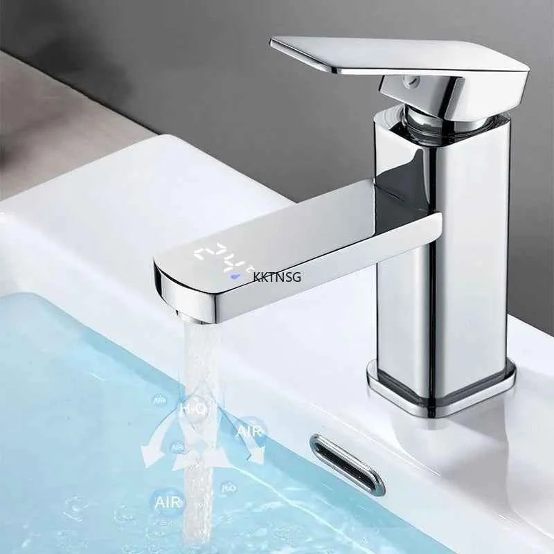 KKTNSG LED Digital Temperature Mixer Tap Smart Deck Mounted Bathroom Faucet Sink Basin Hot Cold Water Tap