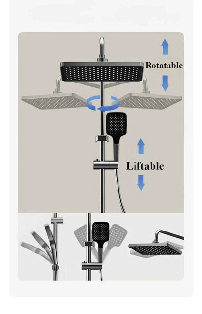 Smart Temperature Digital Display Shower Set Bathroom Wall Mounted Piano Key 4 Ways Water Outlet Rainlfall Shower Faucet System