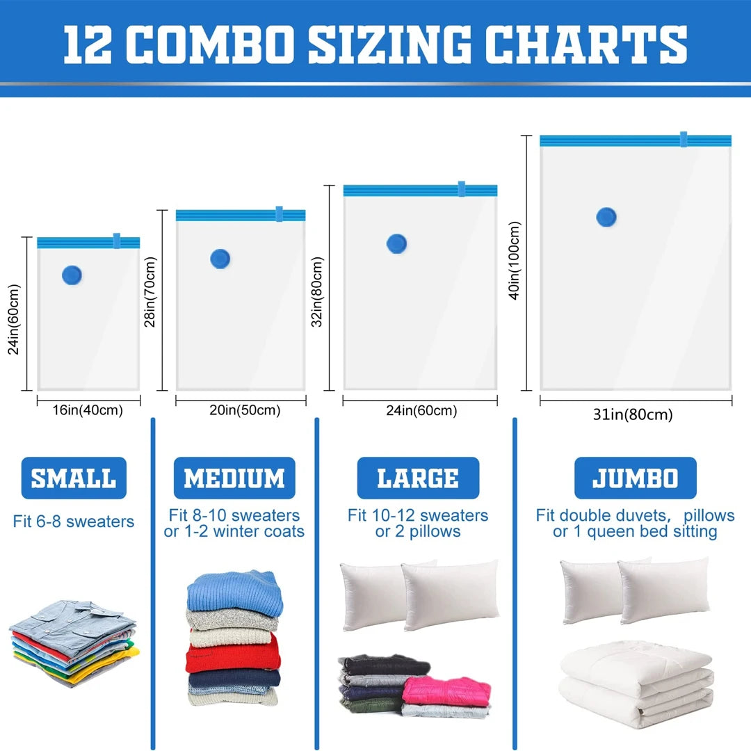 1/3/5Pcs Vacuum Storage Bags with Hand Pump for Comforters Clothes Pillow Bedding Blanket Storage Saver 80% More Compression - Ceenaz Store