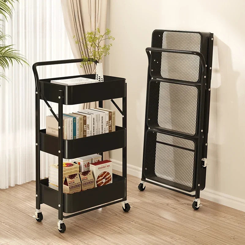 Folding Storage Trolley Rack Kitchen Bathroom Multi Storey Snacks Shelving Bedroom Mobile Trolley Storage Rack Organizer Carts - Ceenaz Store