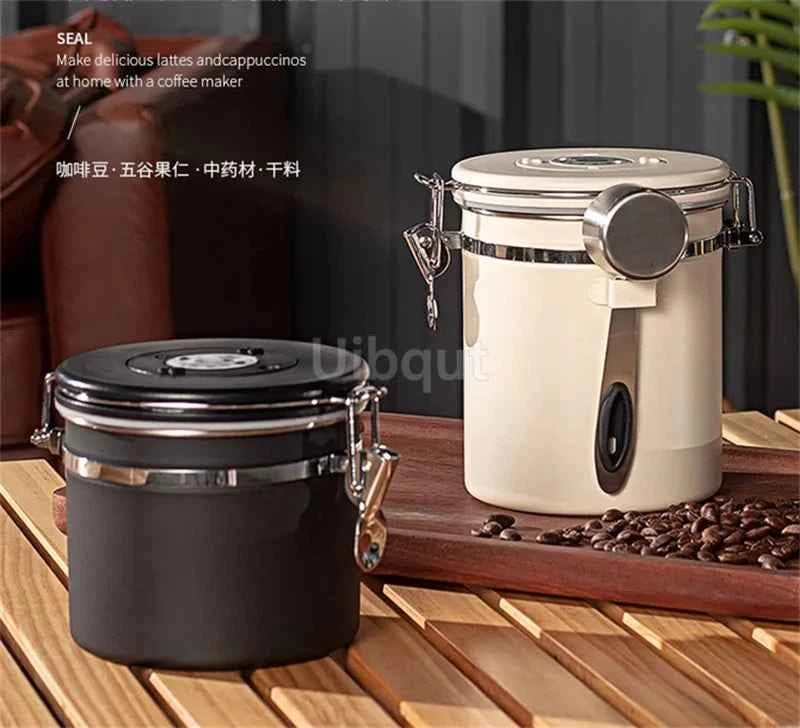 304 Stainless Steel Coffee Canister Coffee Bean Storage Airtight Containers with Date with Spoon Vent Valve Kitchen Food Storage Jar