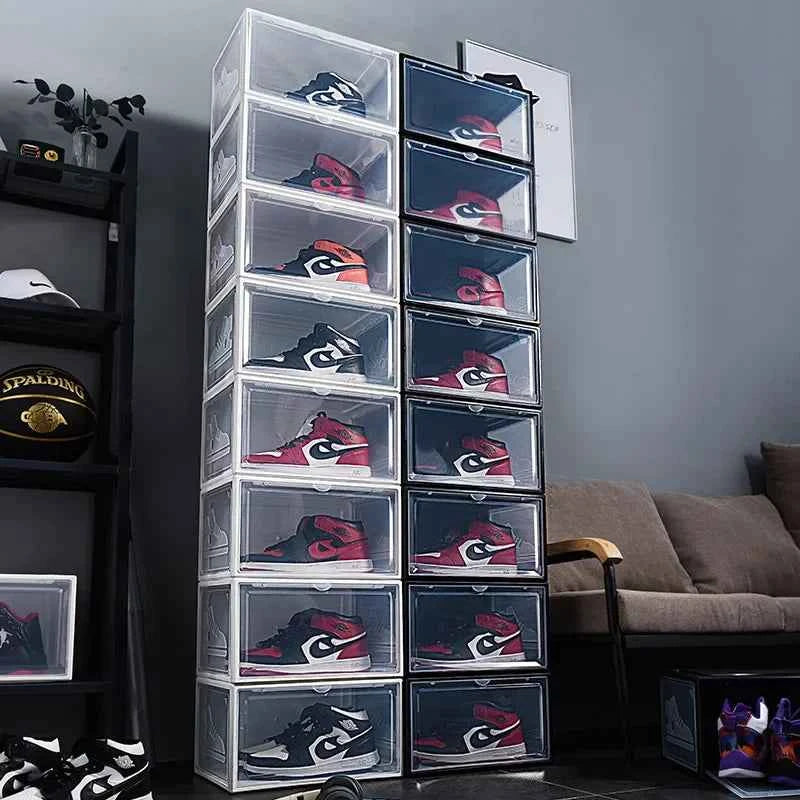AJ Sneaker Box Shoes Organizer Transparent Shoe Boxes Stackable Cabinet Storage Box High-top Dustproof Shoes Organizers Shoerack