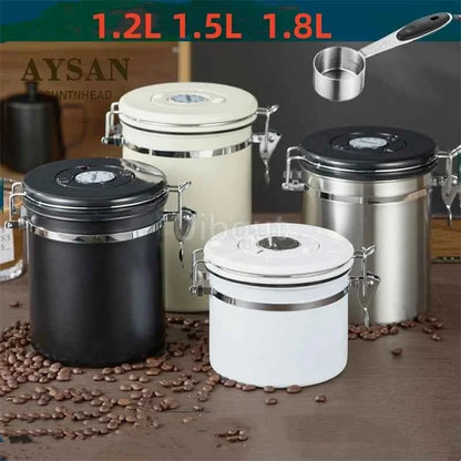 304 Stainless Steel Coffee Canister Coffee Bean Storage Airtight Containers with Date with Spoon Vent Valve Kitchen Food Storage Jar