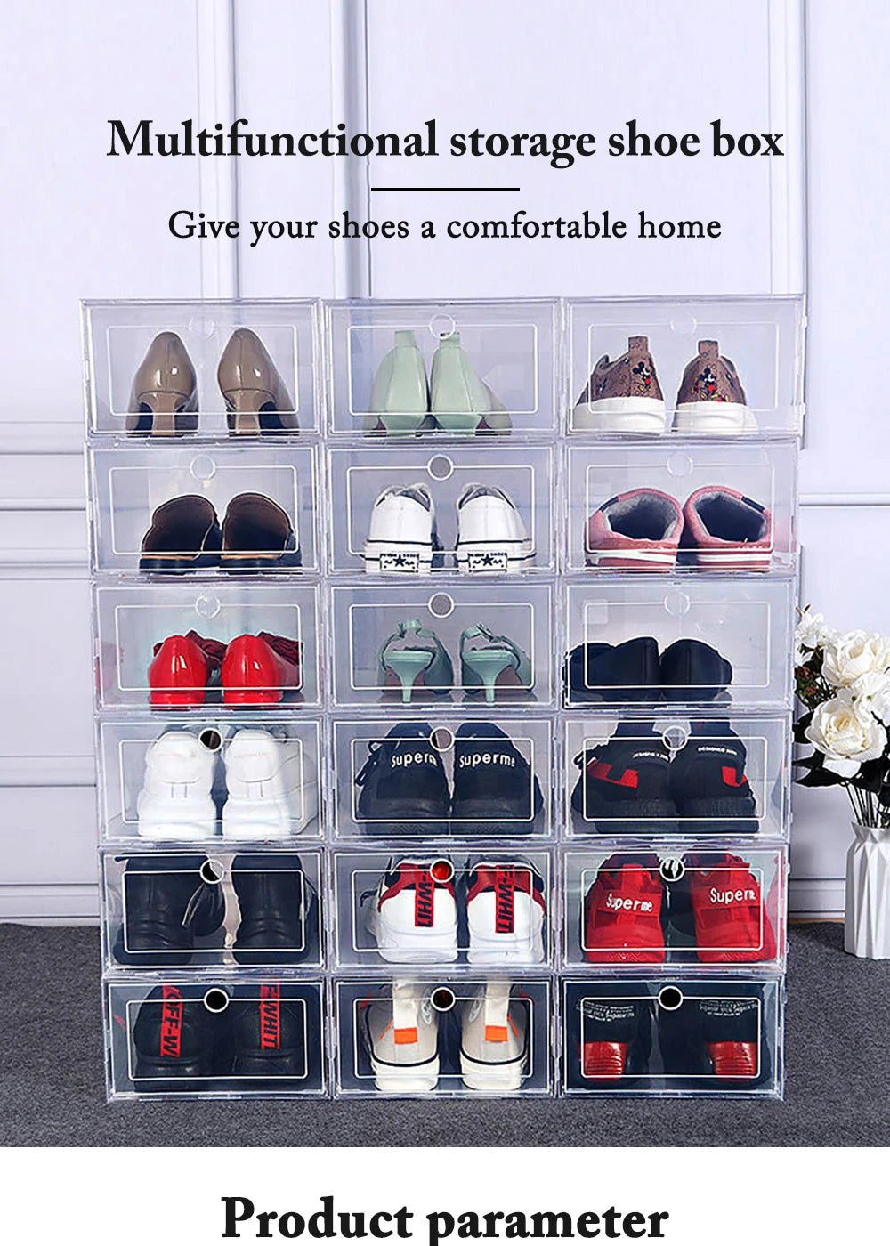 6 Pack Transparent shoe box shoes organizers thickened foldable Dustproof storage box Stackable combined shoe cabinet Sale - Ceenaz Store