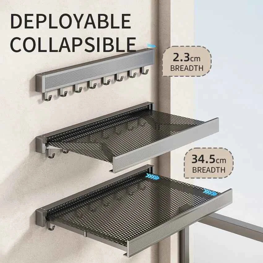 Bathroom Folding Storage Shelf Wall Mounted Aluminum Alloy Retractable Clothes Drying Holder Socks Clothing Drying Rack Hanger