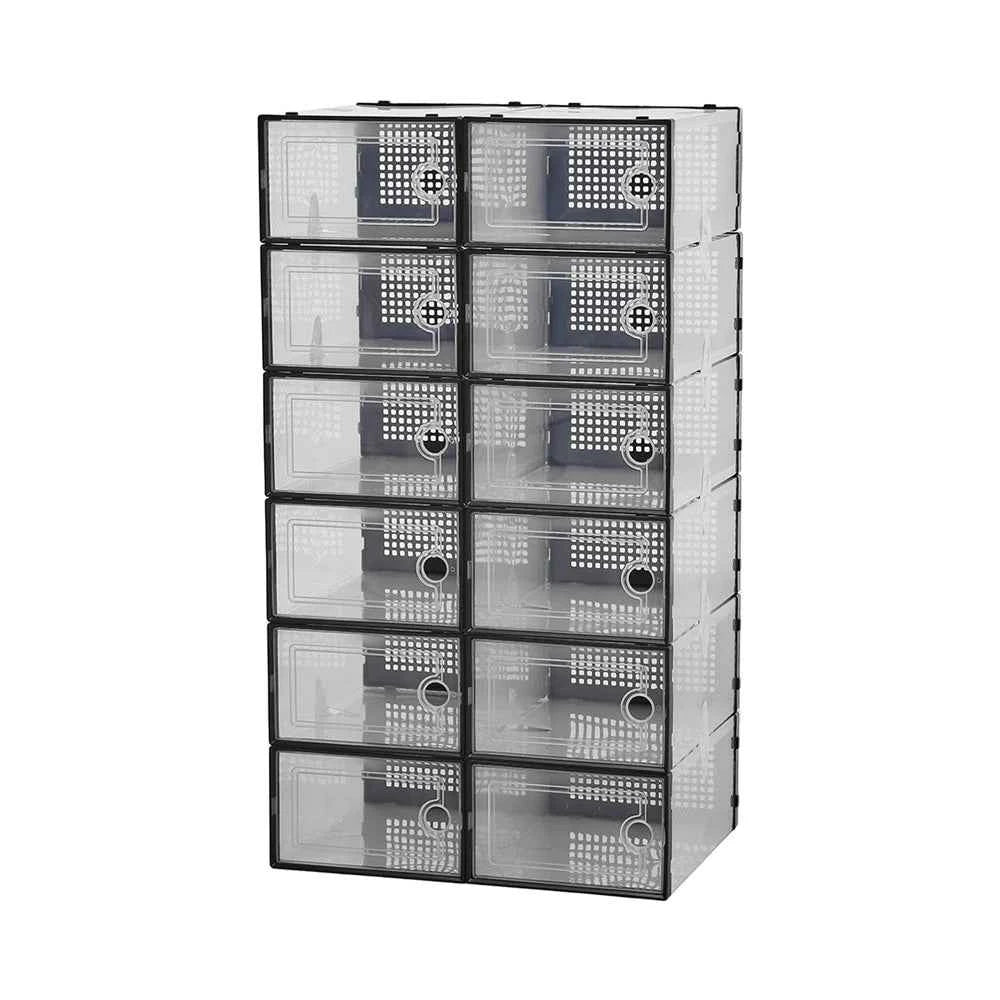 12x stackable transparent shoe box storage box multi-layer assembly storage rack shoe cabinet