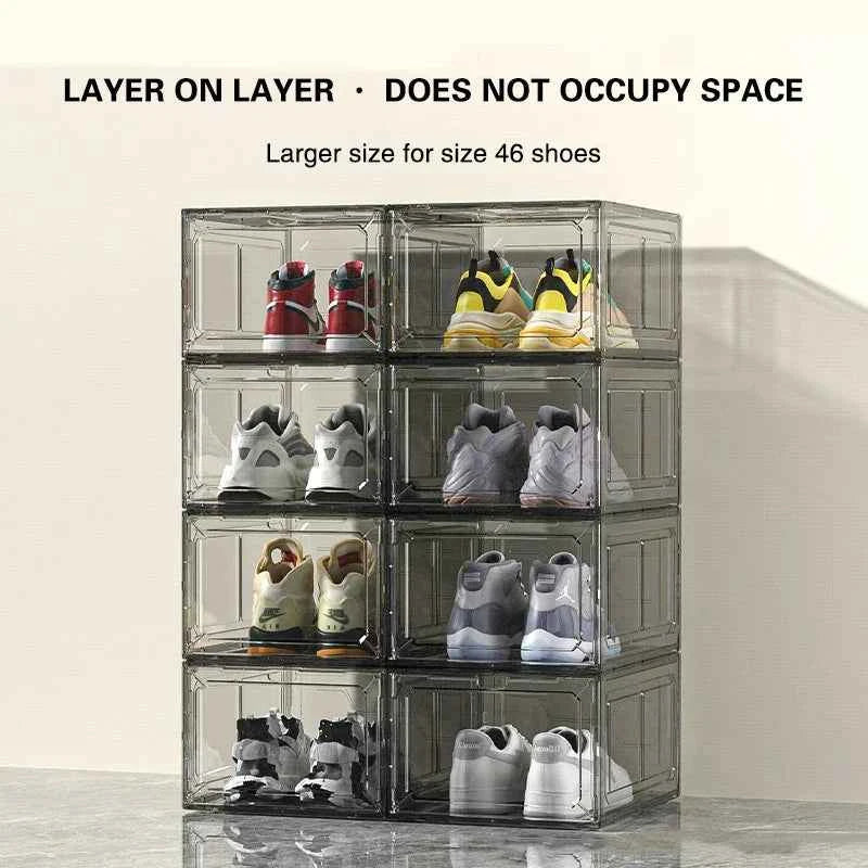 Transparent Shoe Box Magnetic Suction Door Thickened Plastic Storage Holder Detachable Dustproof Shoe Storage Boxes Wholesale