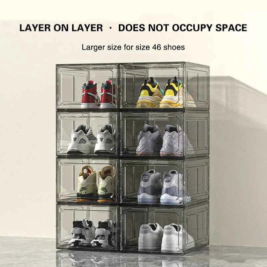 Transparent Shoe Box Magnetic Suction Door Thickened Plastic Storage Holder Detachable Dustproof Shoe Storage Boxes Wholesale
