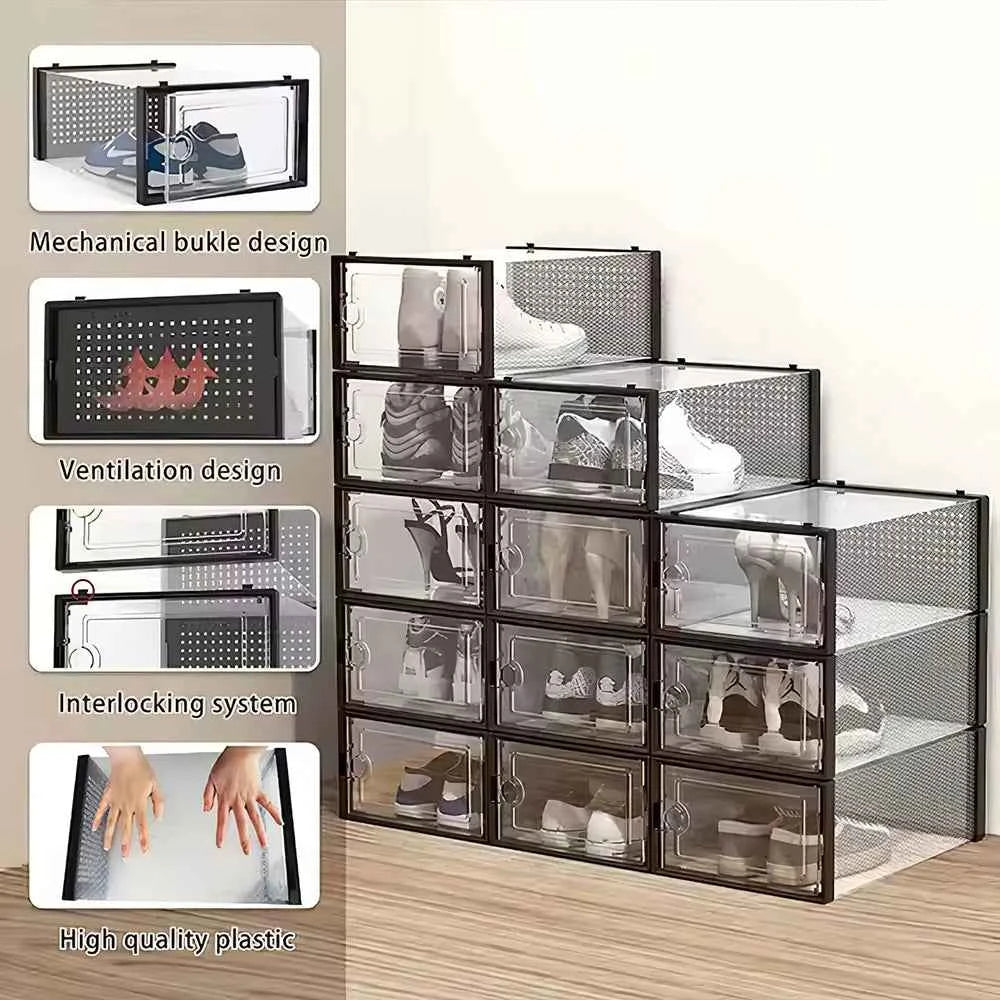 12x stackable transparent shoe box storage box multi-layer assembly storage rack shoe cabinet