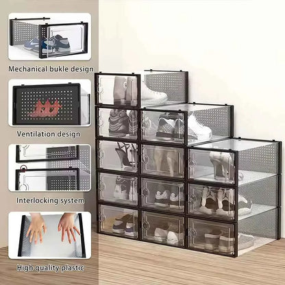 12x stackable transparent shoe box storage box multi-layer assembly storage rack shoe cabinet