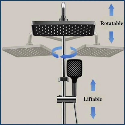 Smart Temperature Digital Display Shower Set Bathroom Wall Mounted Piano Key 4 Ways Water Outlet Rainlfall Shower Faucet System