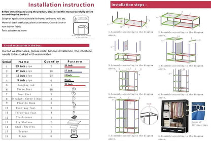 2025 New Upgraded Wardrobe 65 Inch Portable Cabinet Large Clothes Closet with Storage Shelves and Side Pocket Clothes Organizer