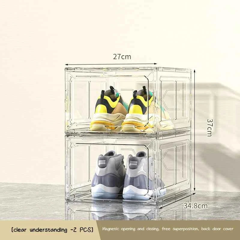 Transparent Shoe Box Magnetic Suction Door Thickened Plastic Storage Holder Detachable Dustproof Shoe Storage Boxes Wholesale