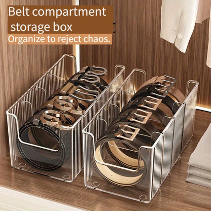 Belt Organizer Box 5 Grids Belt Storage Rack for Closet and Drawer Save Space Tie and Belt Plastic Display Case for Men Women - Ceenaz Store
