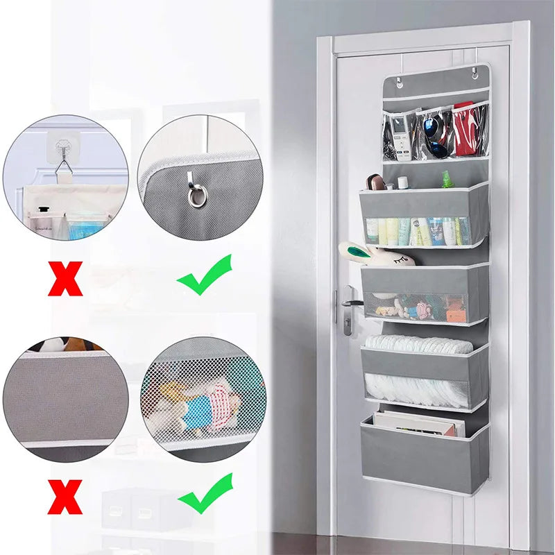 Over the Door Hanging Organizer 1/3/4/5 Large Pockets Over The Door Wall Mount Wall Mount Storage Hooks Bathroom Dorm Clothes - Ceenaz Store
