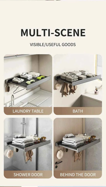 Bathroom Folding Storage Shelf Wall Mounted Aluminum Alloy Retractable Clothes Drying Holder Socks Clothing Drying Rack Hanger