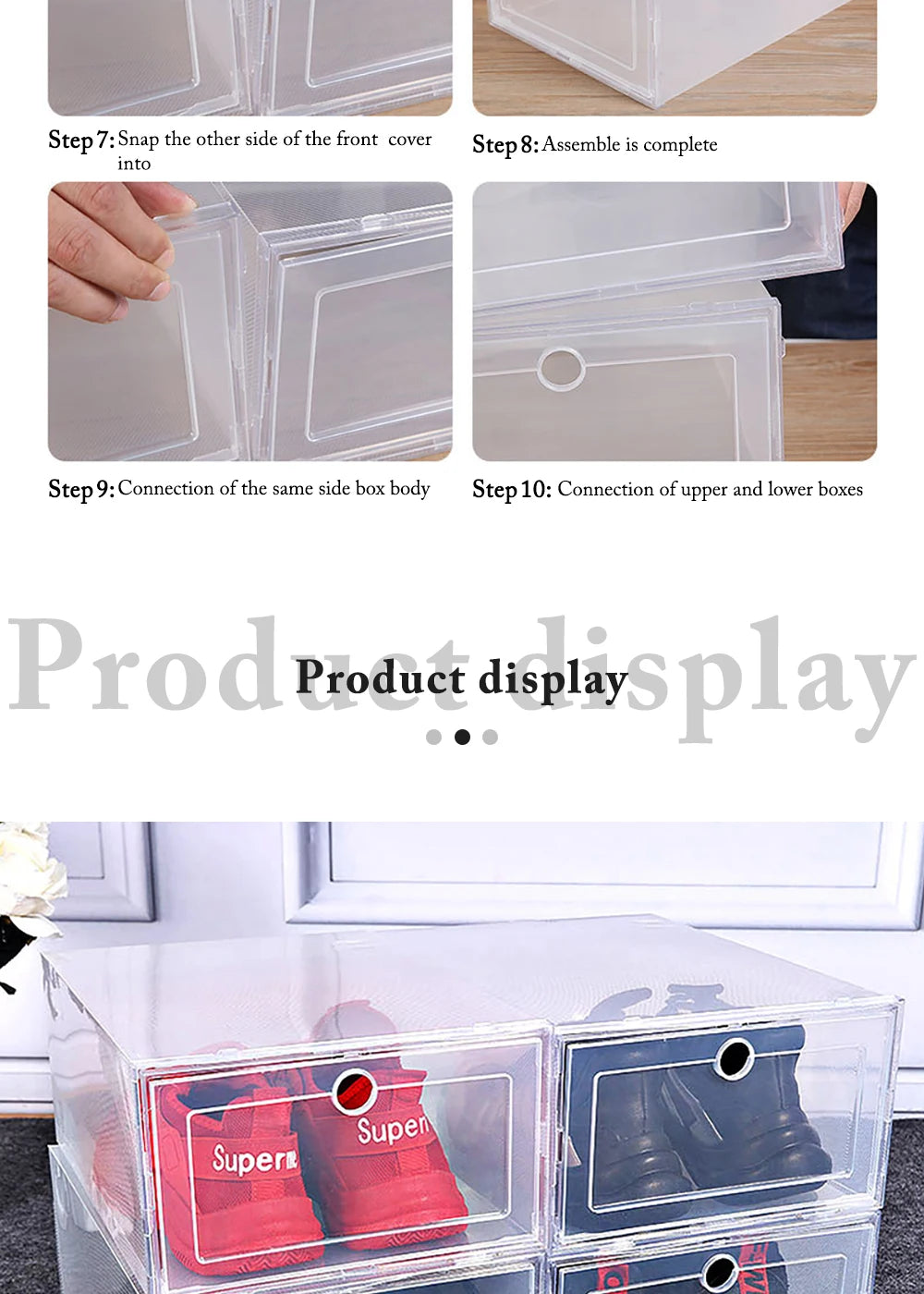 6 Pack Transparent shoe box shoes organizers thickened foldable Dustproof storage box Stackable combined shoe cabinet Sale - Ceenaz Store