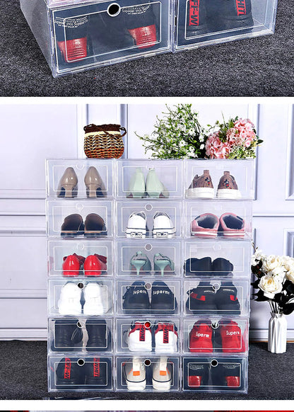 6 Pack Transparent shoe box shoes organizers thickened foldable Dustproof storage box Stackable combined shoe cabinet Sale - Ceenaz Store